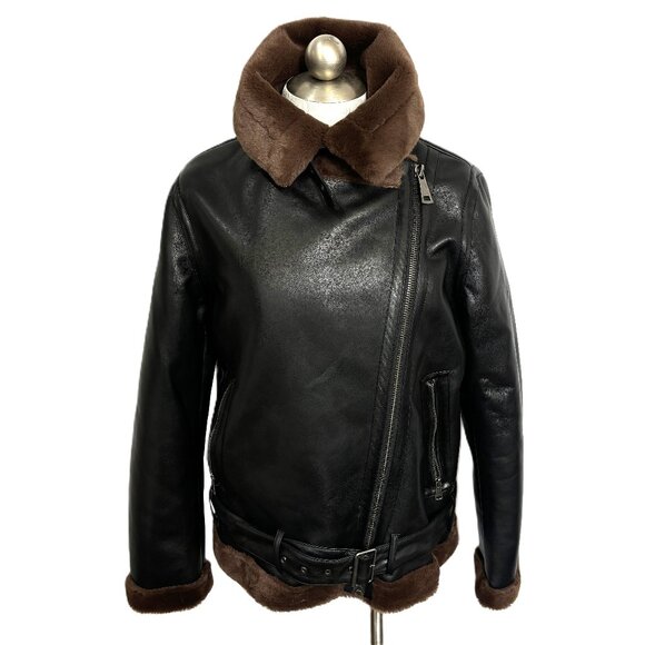 SO Faux Leather and Fur Moto Flight Aviator Bomber Jacket - Picture 2 of 14